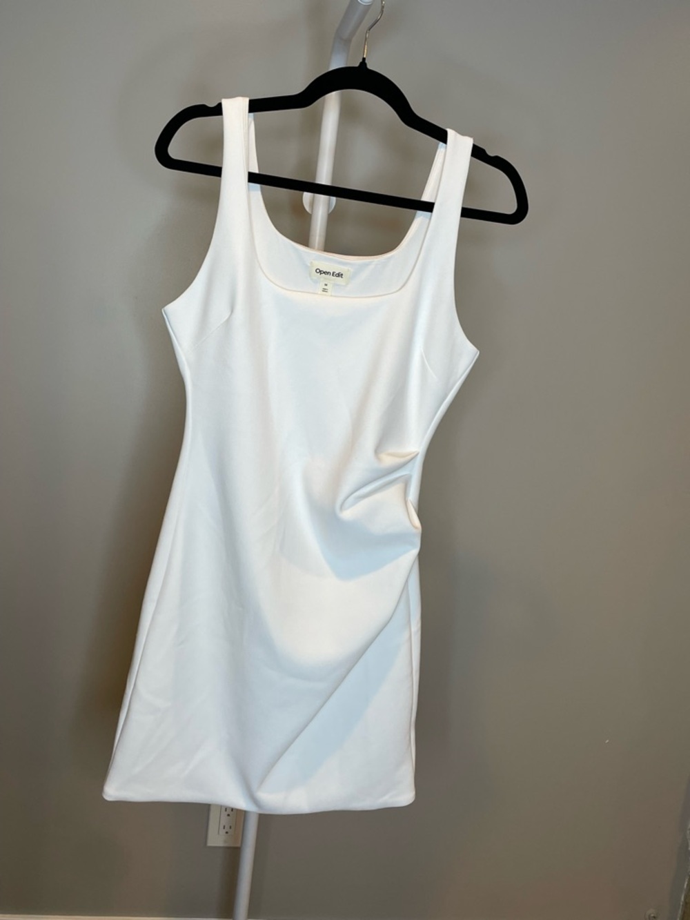 Open Edit White Square-Neck Mini Dress - Medium